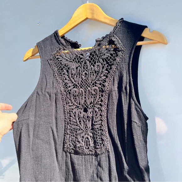 Free People Black Sleeveless Dress Size Small Crochet Detail Button Back - Picture 5 of 6